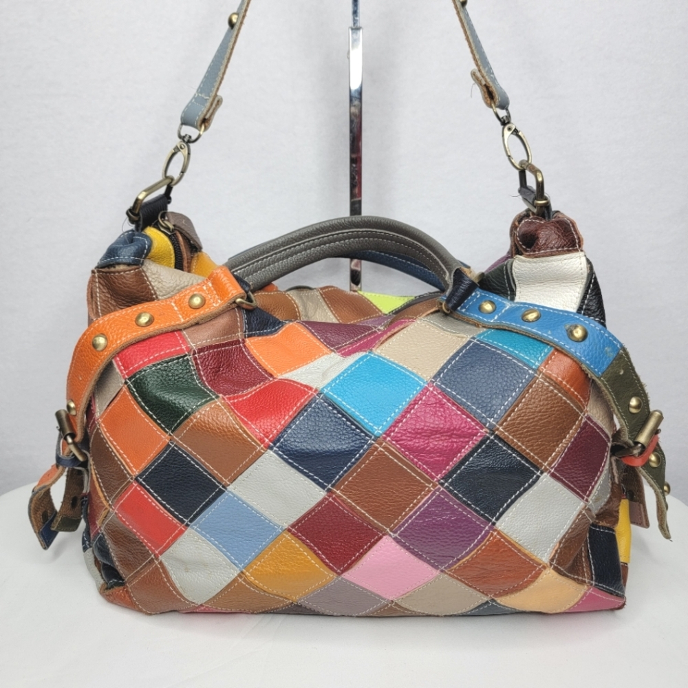 Vibrant‎ Patchwork Shoulder Bag with Gold Hardware. P164